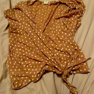 front tie blouse. tan and super cut